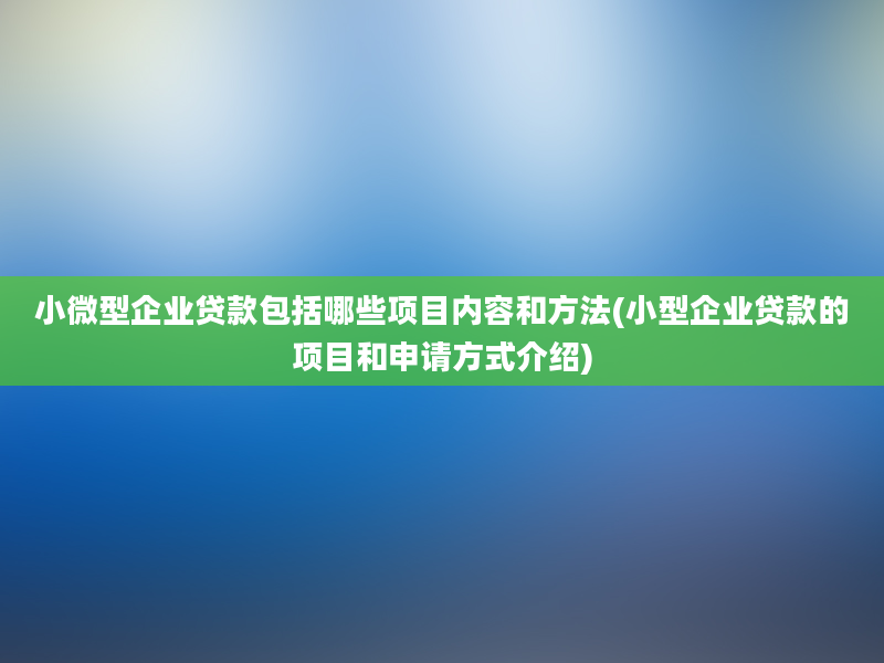 小微型企业贷款包括哪些项目内容和方法(小型企业贷款的项目和申请方式介绍)