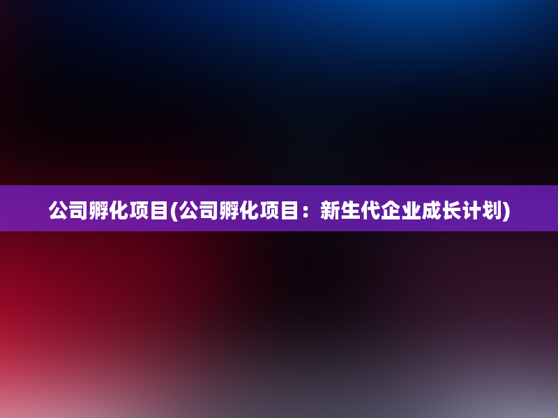 公司孵化项目(公司孵化项目：新生代企业成长计划)