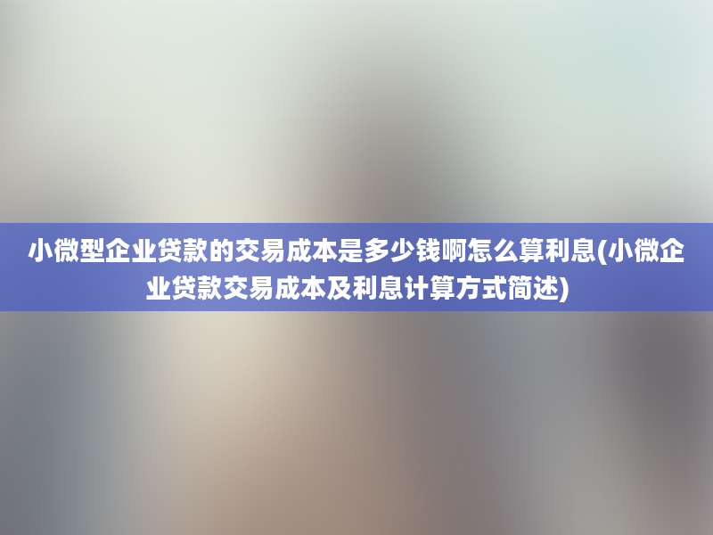 小微型企业贷款的交易成本是多少钱啊怎么算利息(小微企业贷款交易成本及利息计算方式简述)