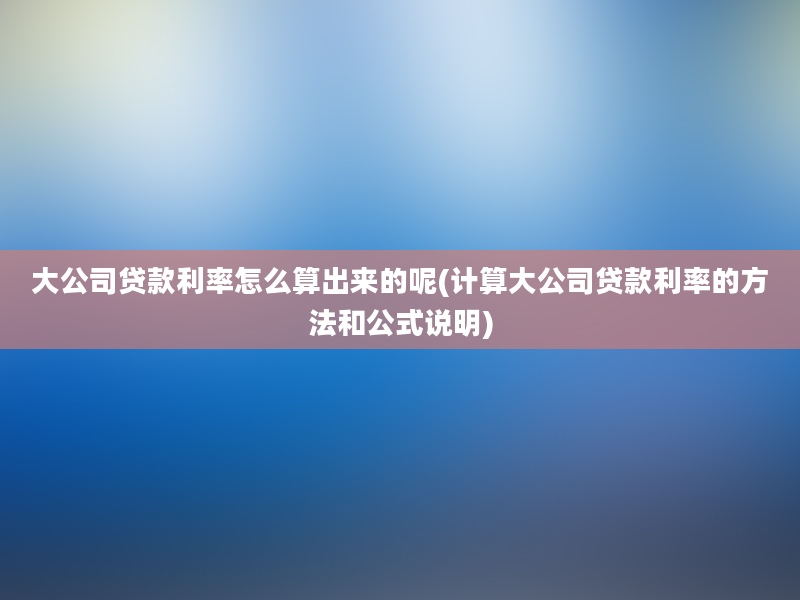 大公司贷款利率怎么算出来的呢(计算大公司贷款利率的方法和公式说明)