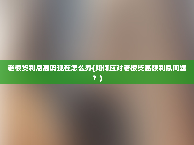 老板贷利息高吗现在怎么办(如何应对老板贷高额利息问题？)