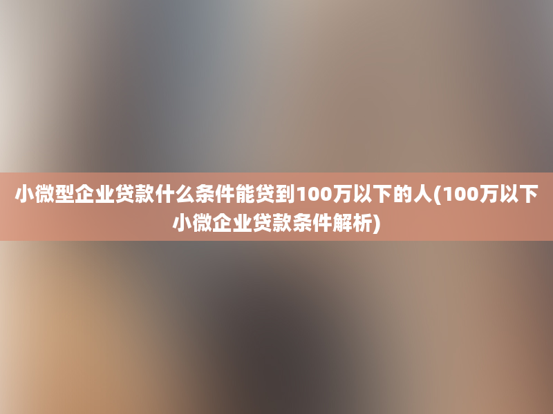 小微型企业贷款什么条件能贷到100万以下的人(100万以下小微企业贷款条件解析)