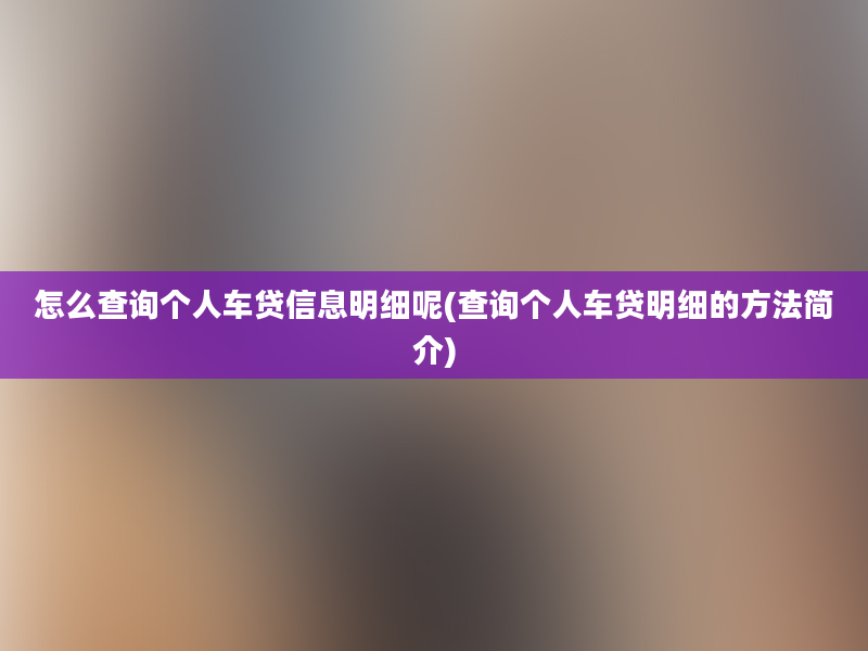 怎么查询个人车贷信息明细呢(查询个人车贷明细的方法简介)