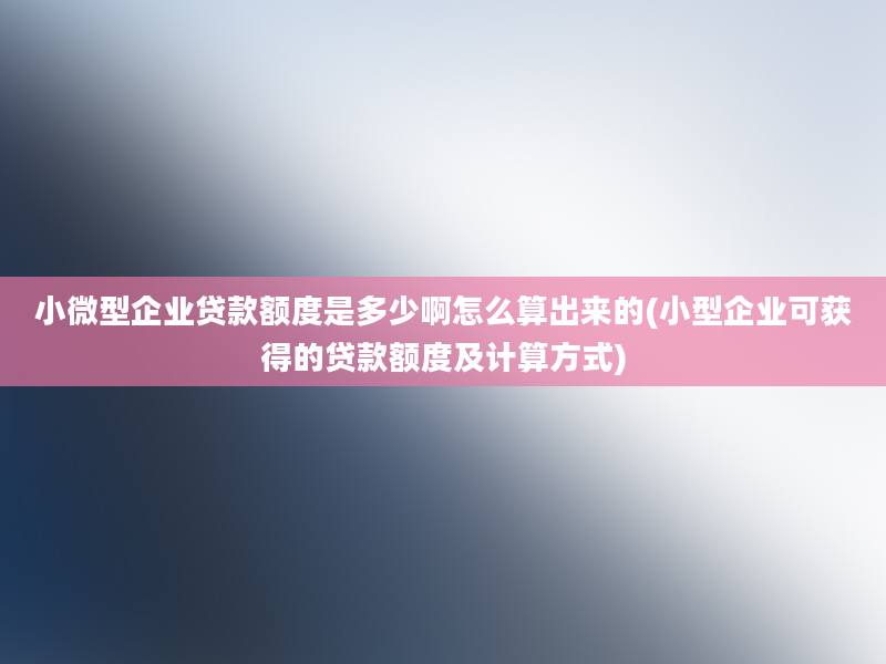 小微型企业贷款额度是多少啊怎么算出来的(小型企业可获得的贷款额度及计算方式)