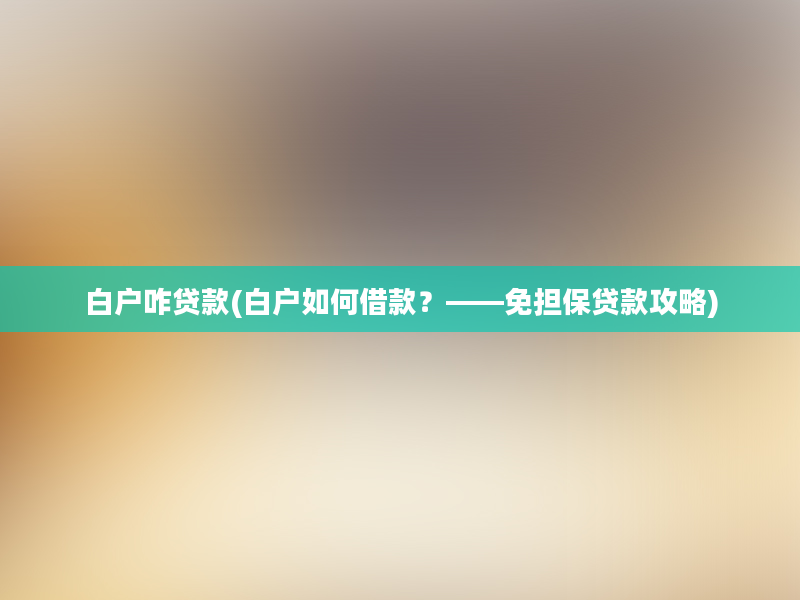 白户咋贷款(白户如何借款？——免担保贷款攻略)