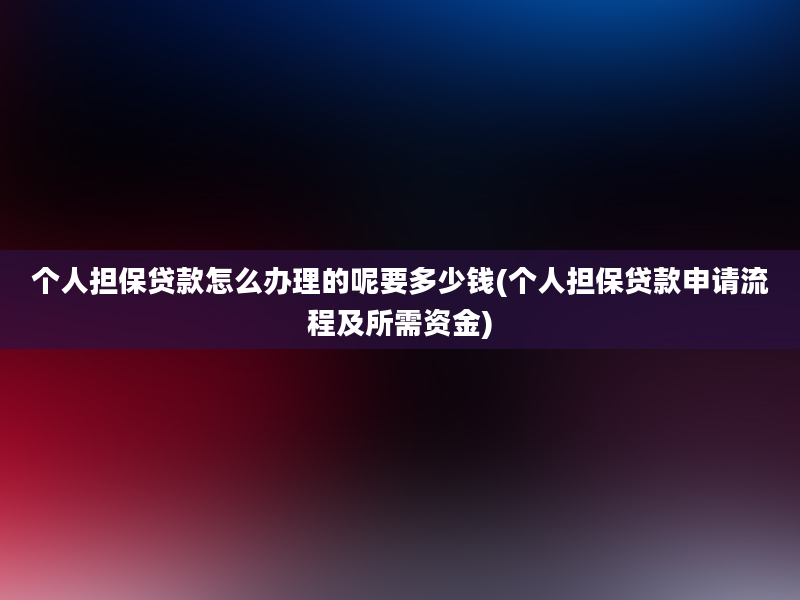 个人担保贷款怎么办理的呢要多少钱(个人担保贷款申请流程及所需资金)