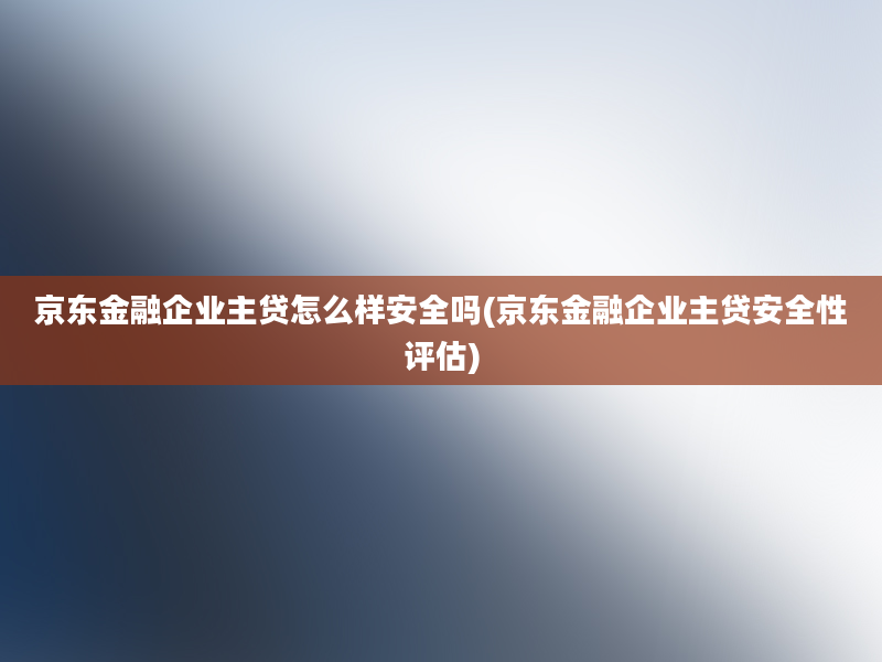 京东金融企业主贷怎么样安全吗(京东金融企业主贷安全性评估)