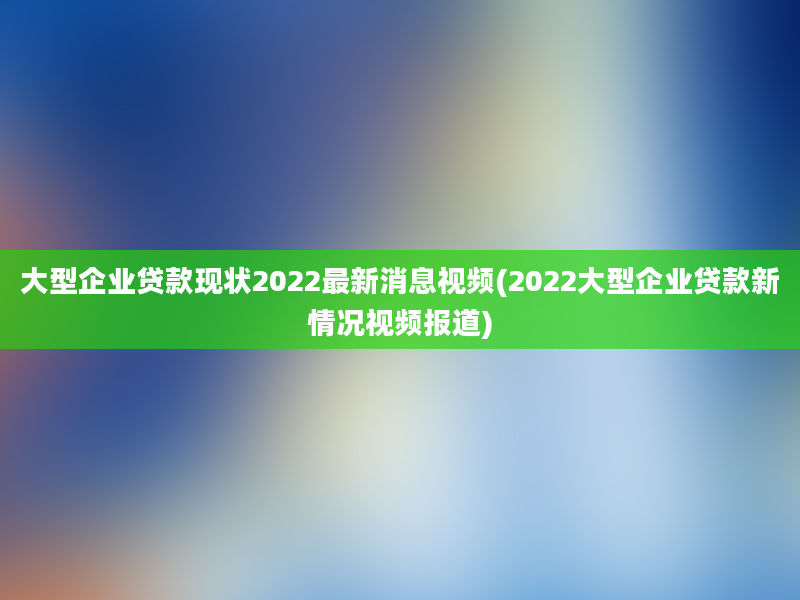 大型企业贷款现状2022最新消息视频(2022大型企业贷款新情况视频报道)