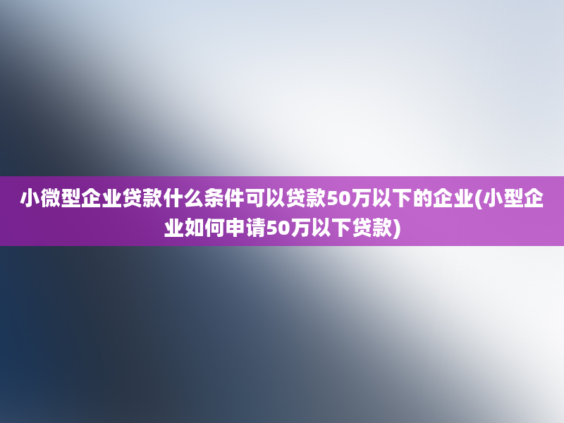 小微型企业贷款什么条件可以贷款50万以下的企业(小型企业如何申请50万以下贷款)