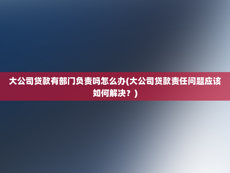 大公司贷款有部门负责吗怎么办(大公司贷款责任问题应该如何解决？)