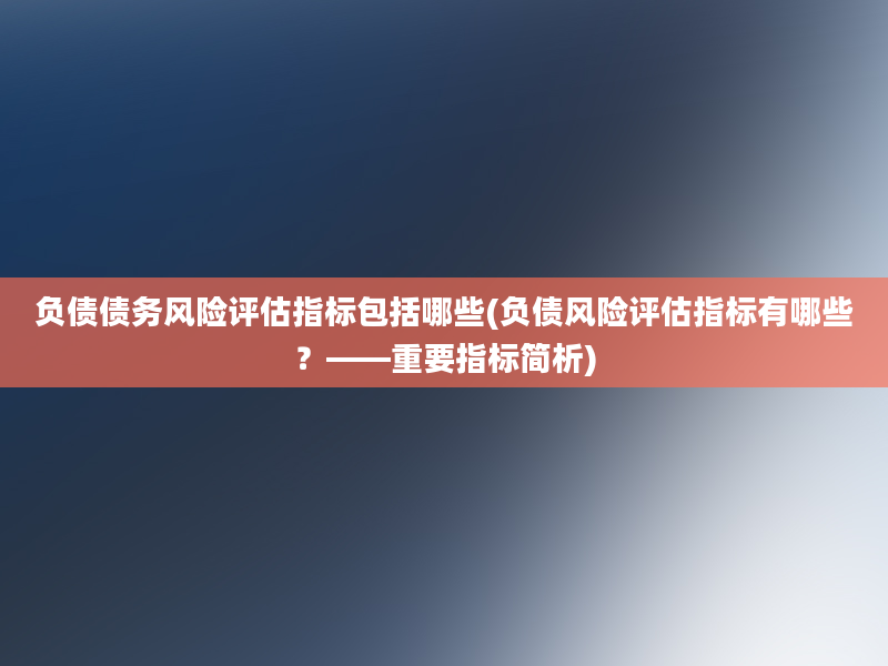 负债债务风险评估指标包括哪些(负债风险评估指标有哪些？——重要指标简析)