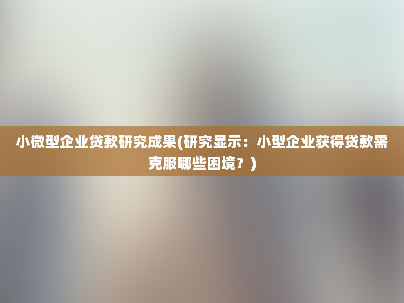 小微型企业贷款研究成果(研究显示：小型企业获得贷款需克服哪些困境？)