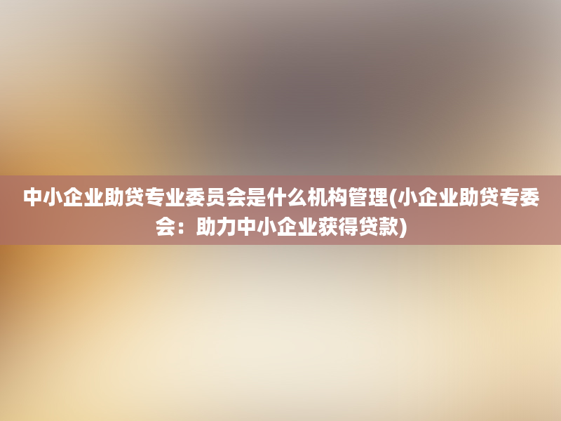 中小企业助贷专业委员会是什么机构管理(小企业助贷专委会：助力中小企业获得贷款)