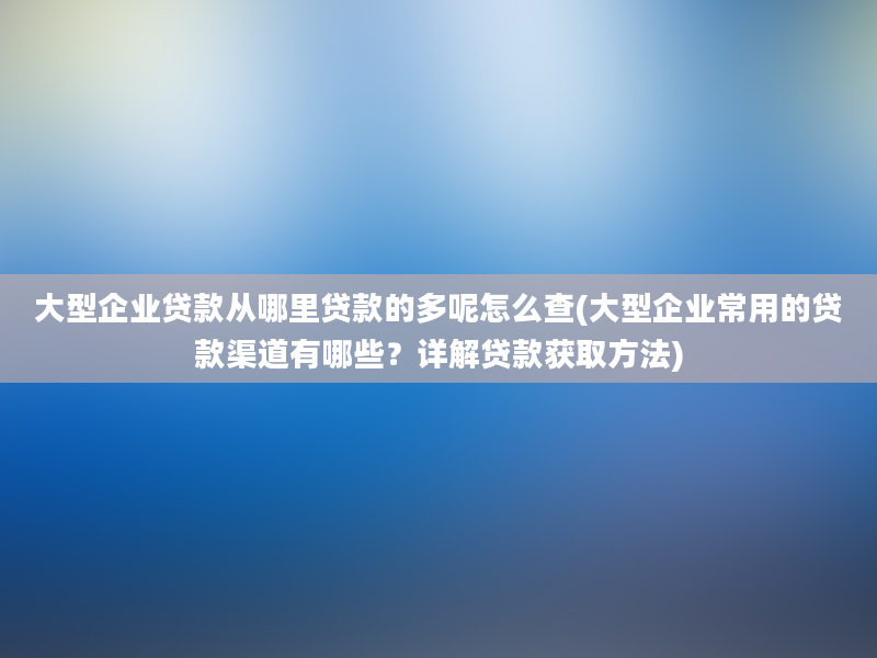 大型企业贷款从哪里贷款的多呢怎么查(大型企业常用的贷款渠道有哪些？详解贷款获取方法)