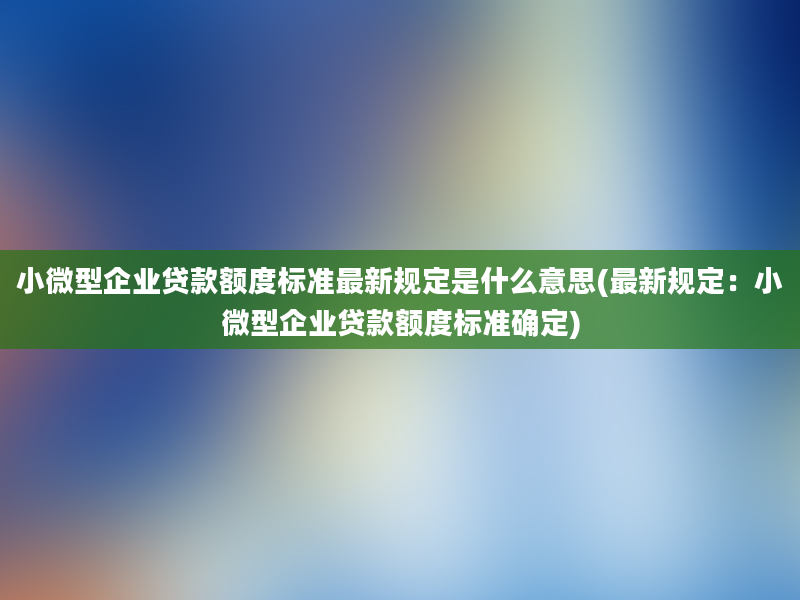 小微型企业贷款额度标准最新规定是什么意思(最新规定：小微型企业贷款额度标准确定)