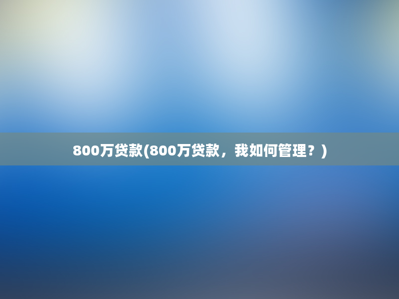 800万贷款(800万贷款，我如何管理？)