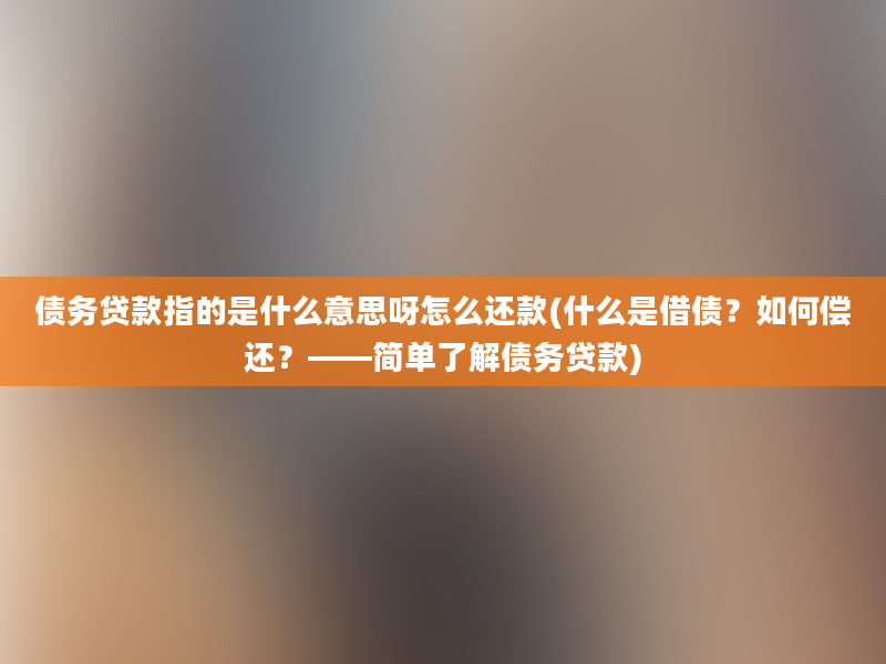 债务贷款指的是什么意思呀怎么还款(什么是借债？如何偿还？——简单了解债务贷款)