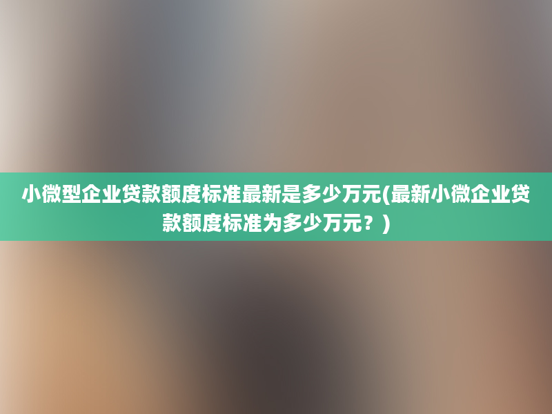 小微型企业贷款额度标准最新是多少万元(最新小微企业贷款额度标准为多少万元？)