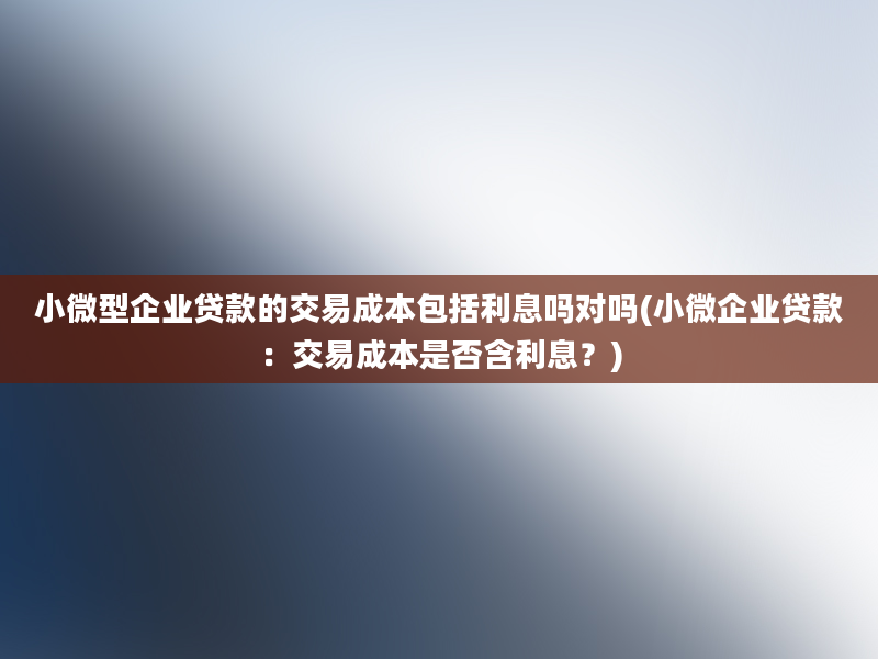 小微型企业贷款的交易成本包括利息吗对吗(小微企业贷款：交易成本是否含利息？)