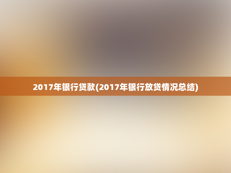 2017年银行贷款(2017年银行放贷情况总结)