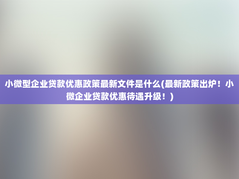 小微型企业贷款优惠政策最新文件是什么(最新政策出炉！小微企业贷款优惠待遇升级！)