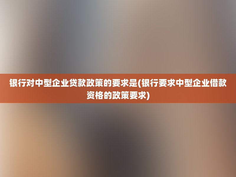 银行对中型企业贷款政策的要求是(银行要求中型企业借款资格的政策要求)