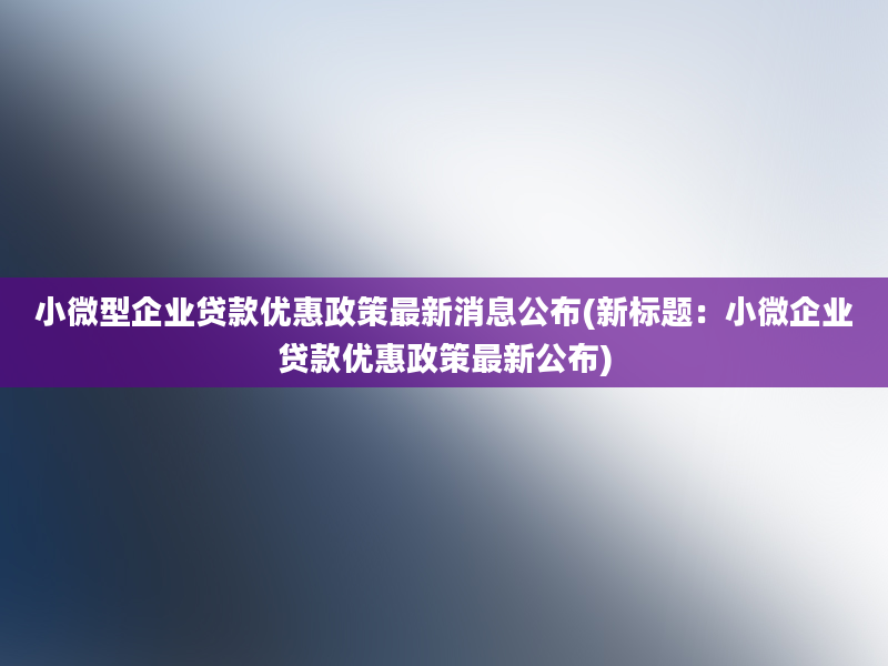 小微型企业贷款优惠政策最新消息公布(新标题：小微企业贷款优惠政策最新公布)