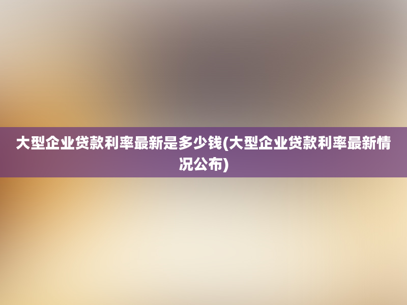 大型企业贷款利率最新是多少钱(大型企业贷款利率最新情况公布)