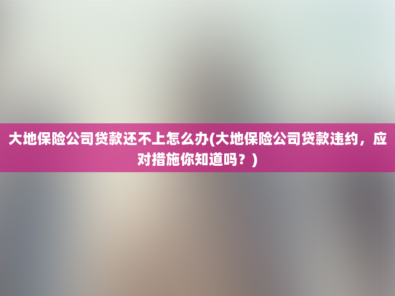 大地保险公司贷款还不上怎么办(大地保险公司贷款违约，应对措施你知道吗？)