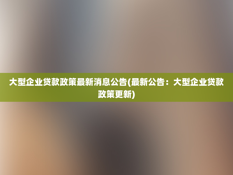 大型企业贷款政策最新消息公告(最新公告：大型企业贷款政策更新)