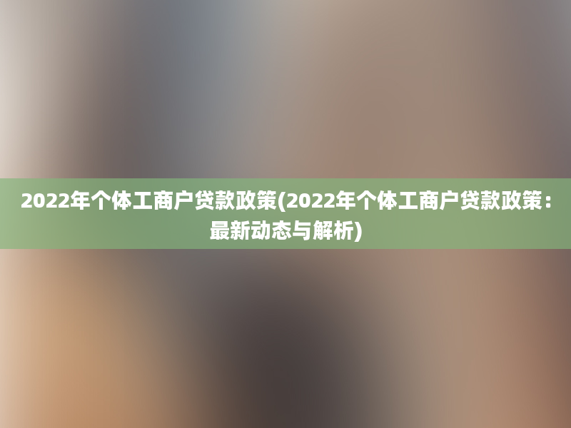 2022年个体工商户贷款政策(2022年个体工商户贷款政策：最新动态与解析)