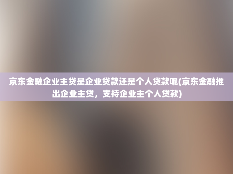 京东金融企业主贷是企业贷款还是个人贷款呢(京东金融推出企业主贷，支持企业主个人贷款)