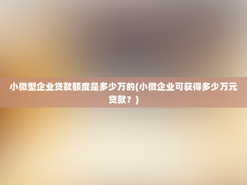 小微型企业贷款额度是多少万的(小微企业可获得多少万元贷款？)