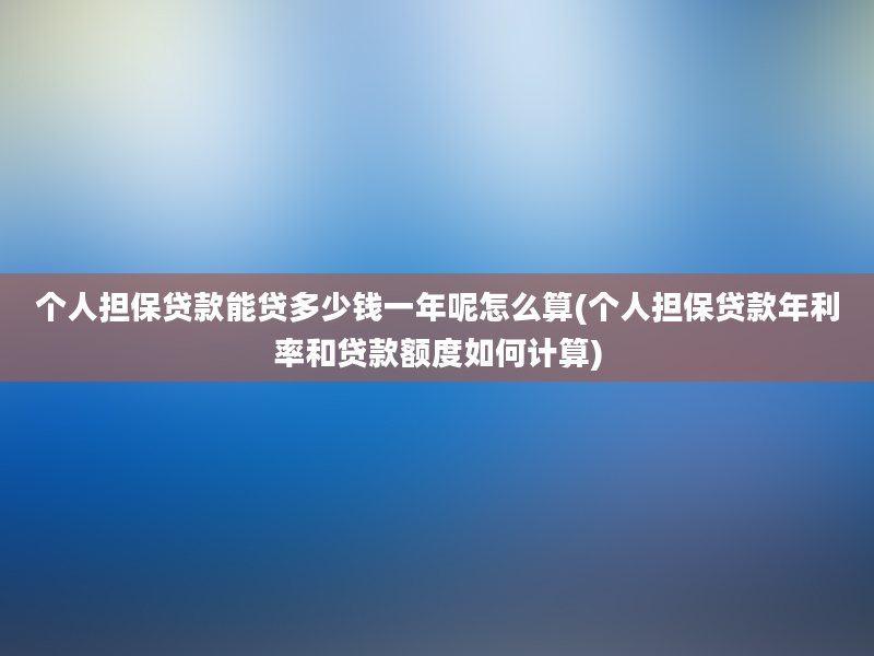 个人担保贷款能贷多少钱一年呢怎么算(个人担保贷款年利率和贷款额度如何计算)