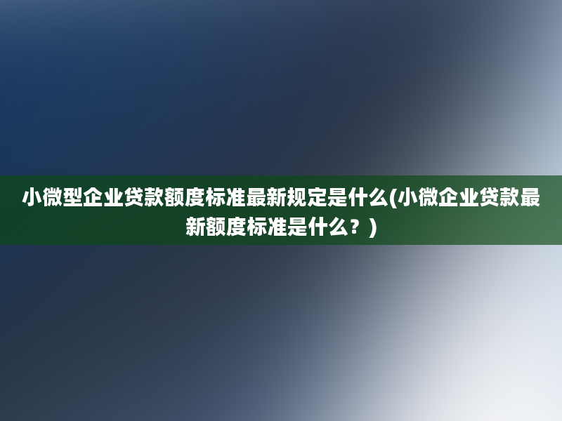 小微型企业贷款额度标准最新规定是什么(小微企业贷款最新额度标准是什么？)