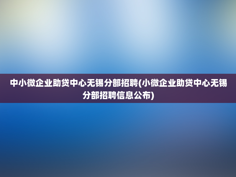 中小微企业助贷中心无锡分部招聘(小微企业助贷中心无锡分部招聘信息公布)