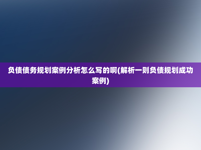 负债债务规划案例分析怎么写的啊(解析一则负债规划成功案例)