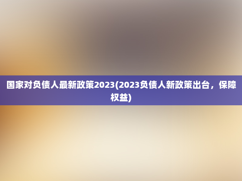 国家对负债人最新政策2023(2023负债人新政策出台，保障权益)