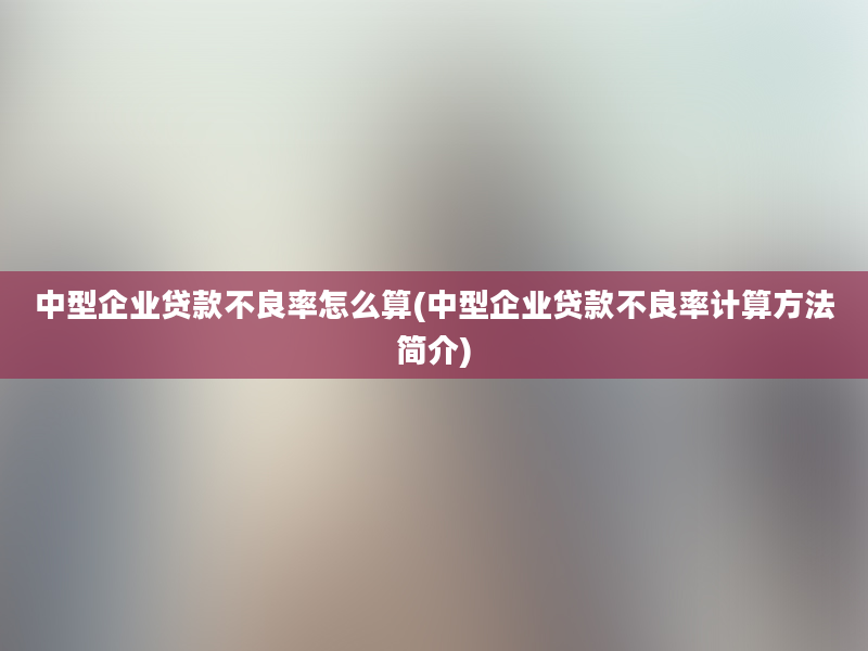 中型企业贷款不良率怎么算(中型企业贷款不良率计算方法简介)