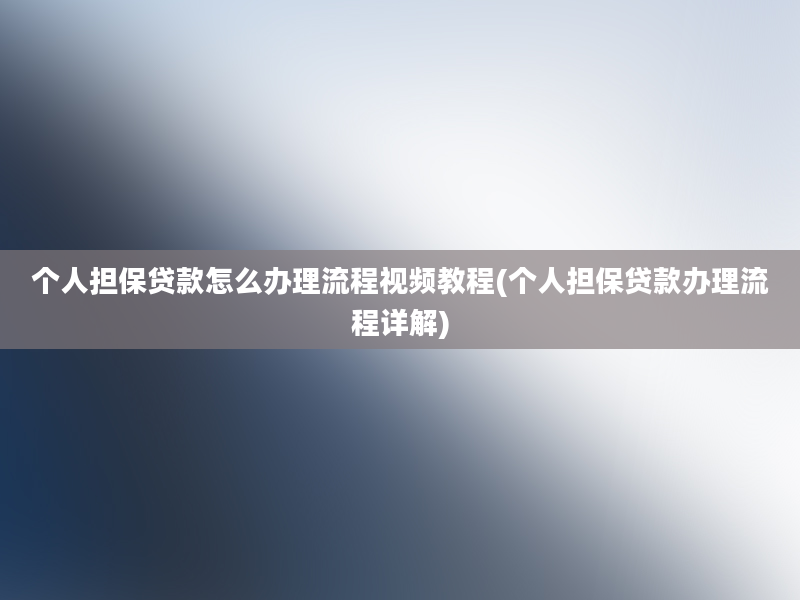 个人担保贷款怎么办理流程视频教程(个人担保贷款办理流程详解)