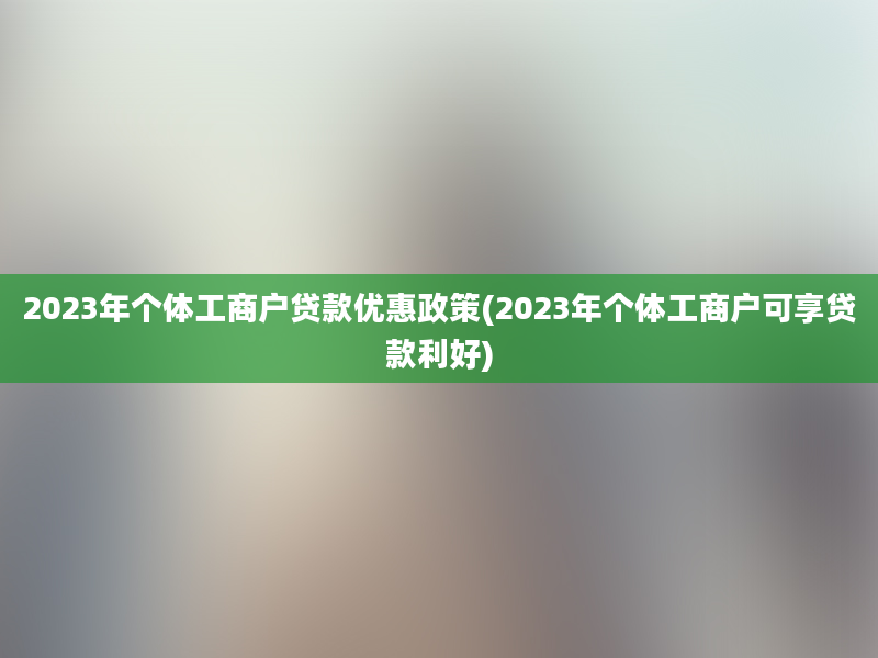 2023年个体工商户贷款优惠政策(2023年个体工商户可享贷款利好)