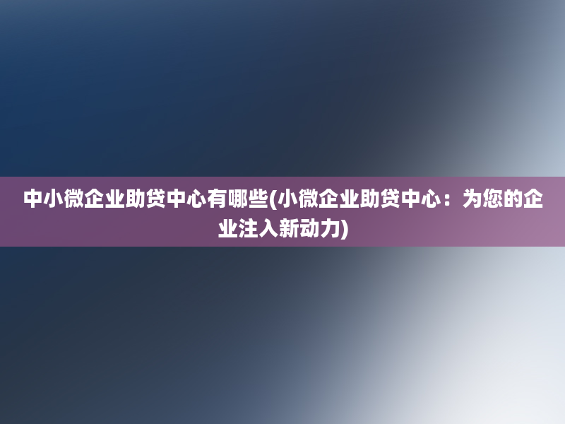 中小微企业助贷中心有哪些(小微企业助贷中心：为您的企业注入新动力)