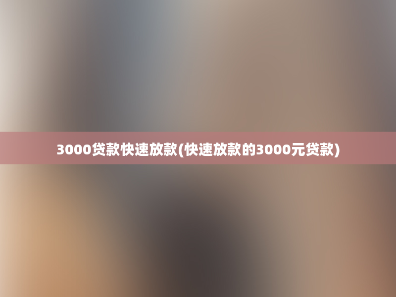 3000贷款快速放款(快速放款的3000元贷款)