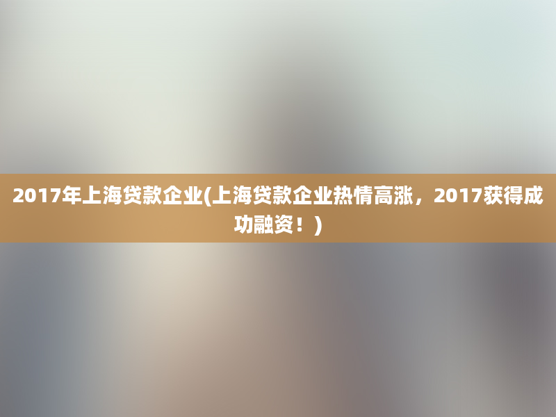 2017年上海贷款企业(上海贷款企业热情高涨，2017获得成功融资！)