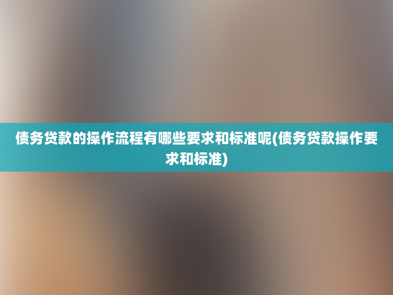 债务贷款的操作流程有哪些要求和标准呢(债务贷款操作要求和标准)