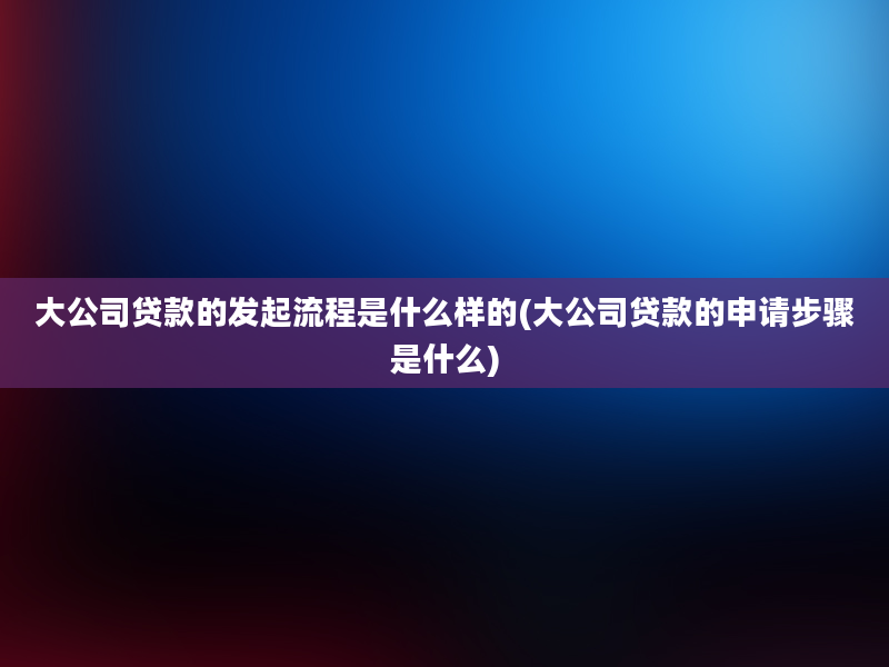 大公司贷款的发起流程是什么样的(大公司贷款的申请步骤是什么)