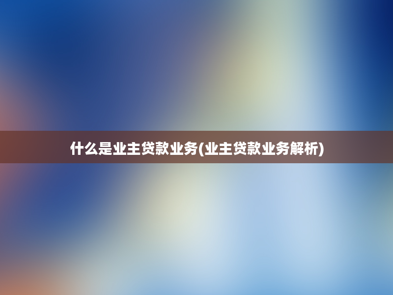 什么是业主贷款业务(业主贷款业务解析)