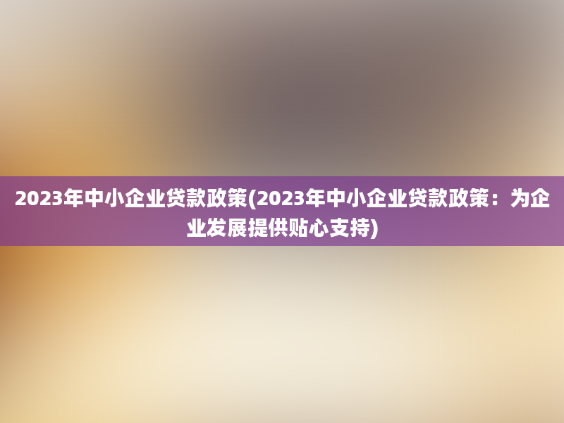 2023年中小企业贷款政策(2023年中小企业贷款政策：为企业发展提供贴心支持)