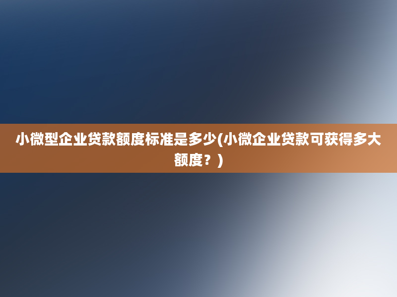 小微型企业贷款额度标准是多少(小微企业贷款可获得多大额度？)