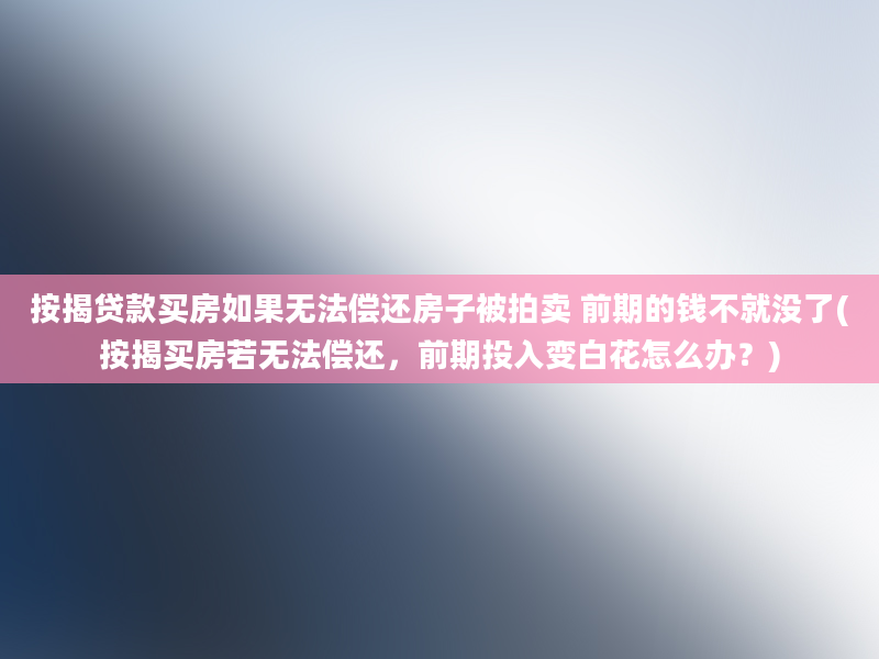 按揭贷款买房如果无法偿还房子被拍卖 前期的钱不就没了(按揭买房若无法偿还，前期投入变白花怎么办？)